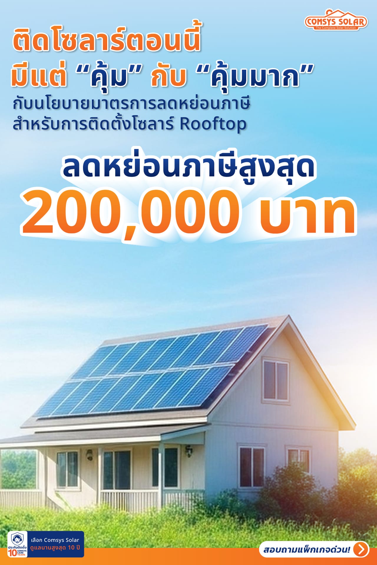 ตารางคำนวณเงินคืนภาษีจากการติดตั้งโซลาร์เซลล์ 200,000 บาท ตามฐานภาษีรายได้